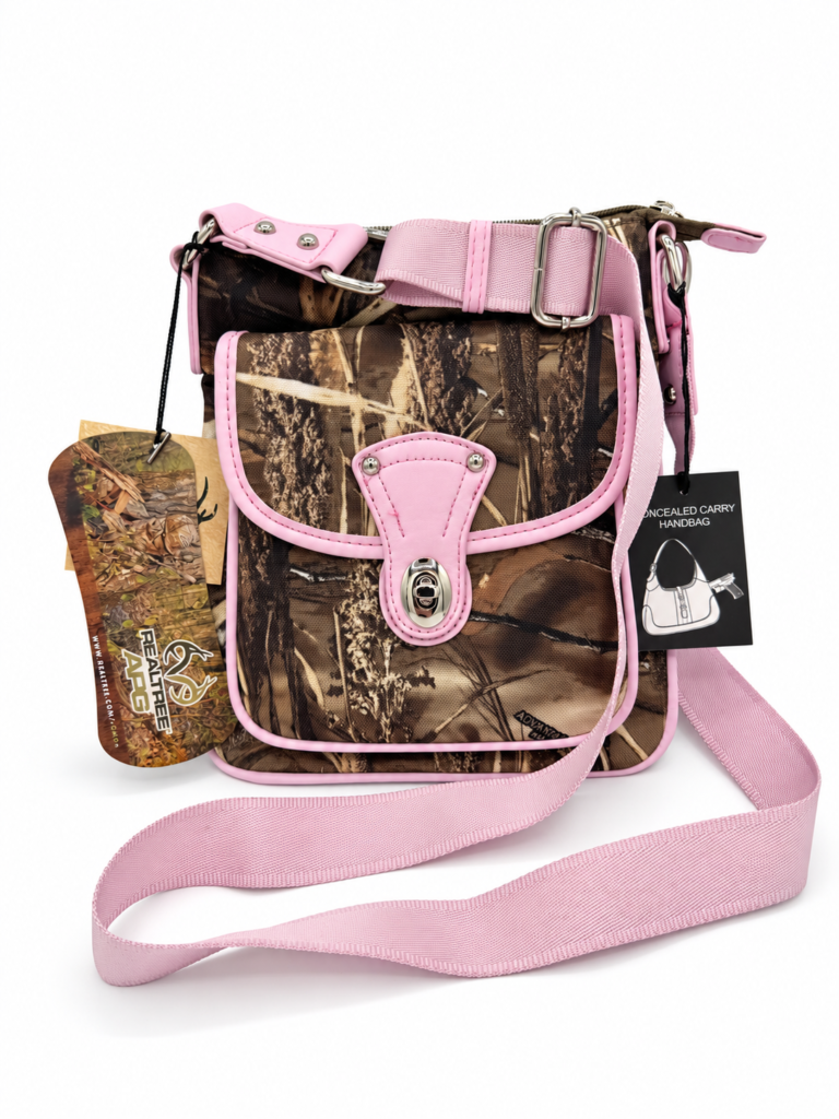 Pink REALTREE Camouflage Crossbody Purse w/Conceal Zipper Pouch